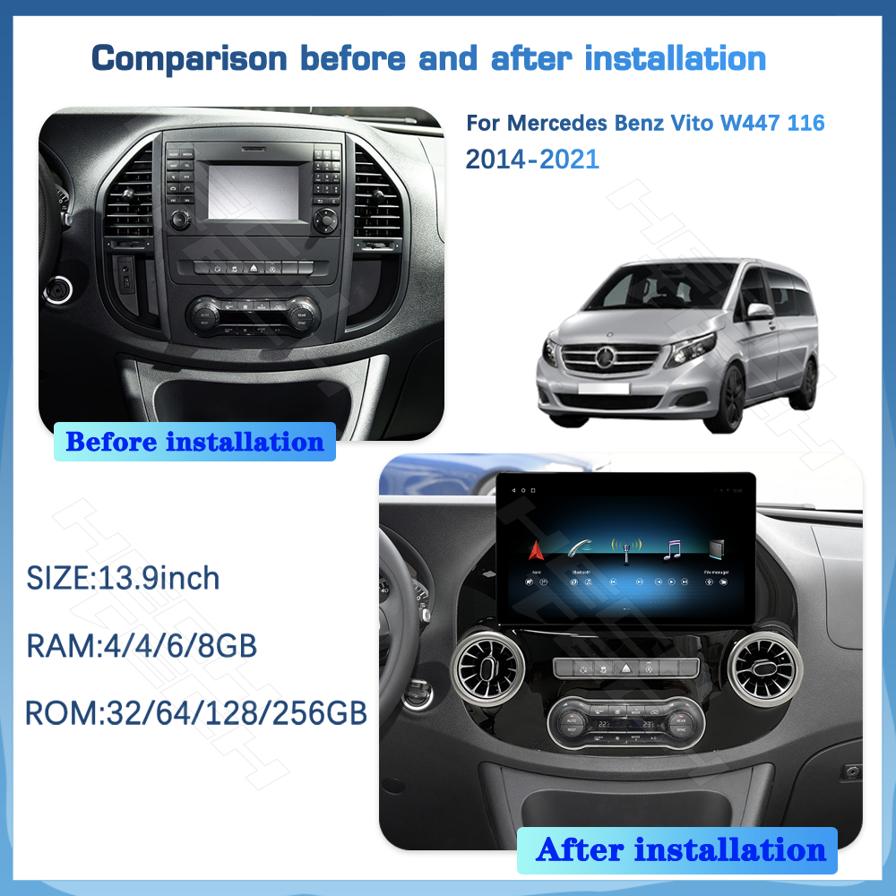 For Mercedes Benz Vito 116 W447 2014-2021 13.9 inches Multimedia Smart Android Car Player GPS Navigation - Image 3