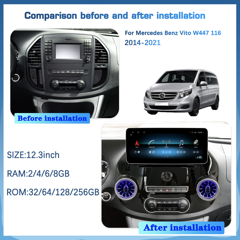 For Mercedes Benz Vito 116 W447 2014-2021 12.3 inches Multimedia Smart Android Car Player GPS Navigation - Image 3