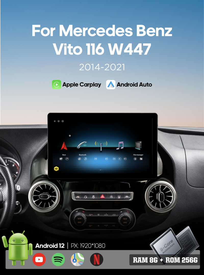 For Mercedes Benz Vito 116 W447 2014-2021 13.9 inches Multimedia Smart Android Car Player GPS Navigation