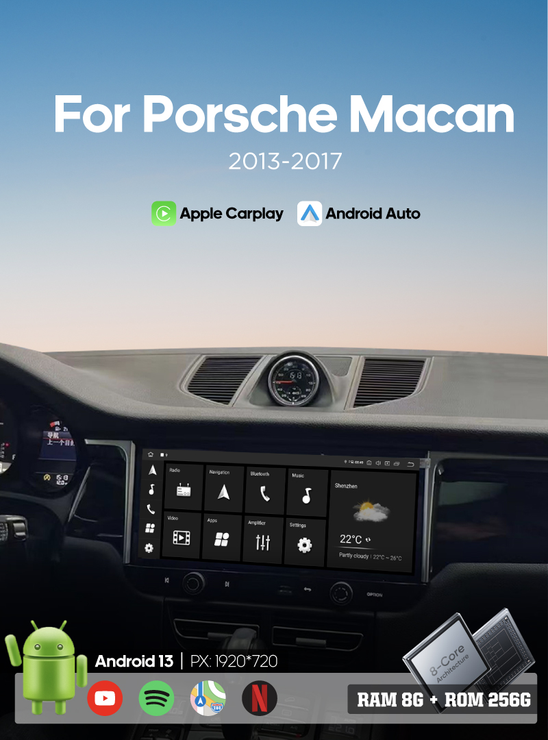 12.3 " Qualcomm 668S Android13 Car Multimedia Video Player For Porsche Macan 2011-2017 GPS Navigation Radio 8Core Carplay 4G