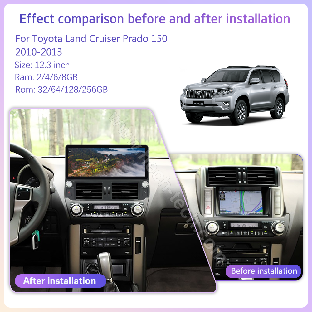 12.3inch Car Multimedia Video Player For Toyota Land Cruiser Prado 150 2009-2013 GPS Navigation Android12 Radio 8+256G Carplay 4G 360Camera - Image 3