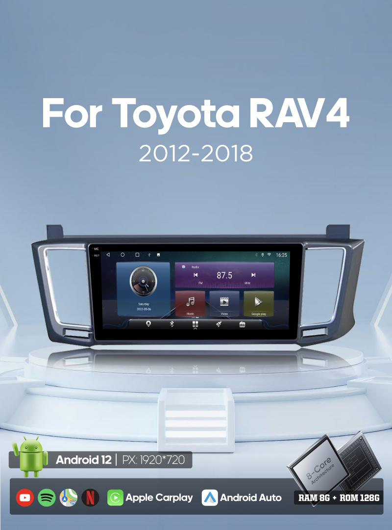 For Toyota RAV4 2012-2018 10.25 inches Car Radio Multimedia Video Player GPS Navigation Android12 Auto 8Core Carplay 4G 360camera