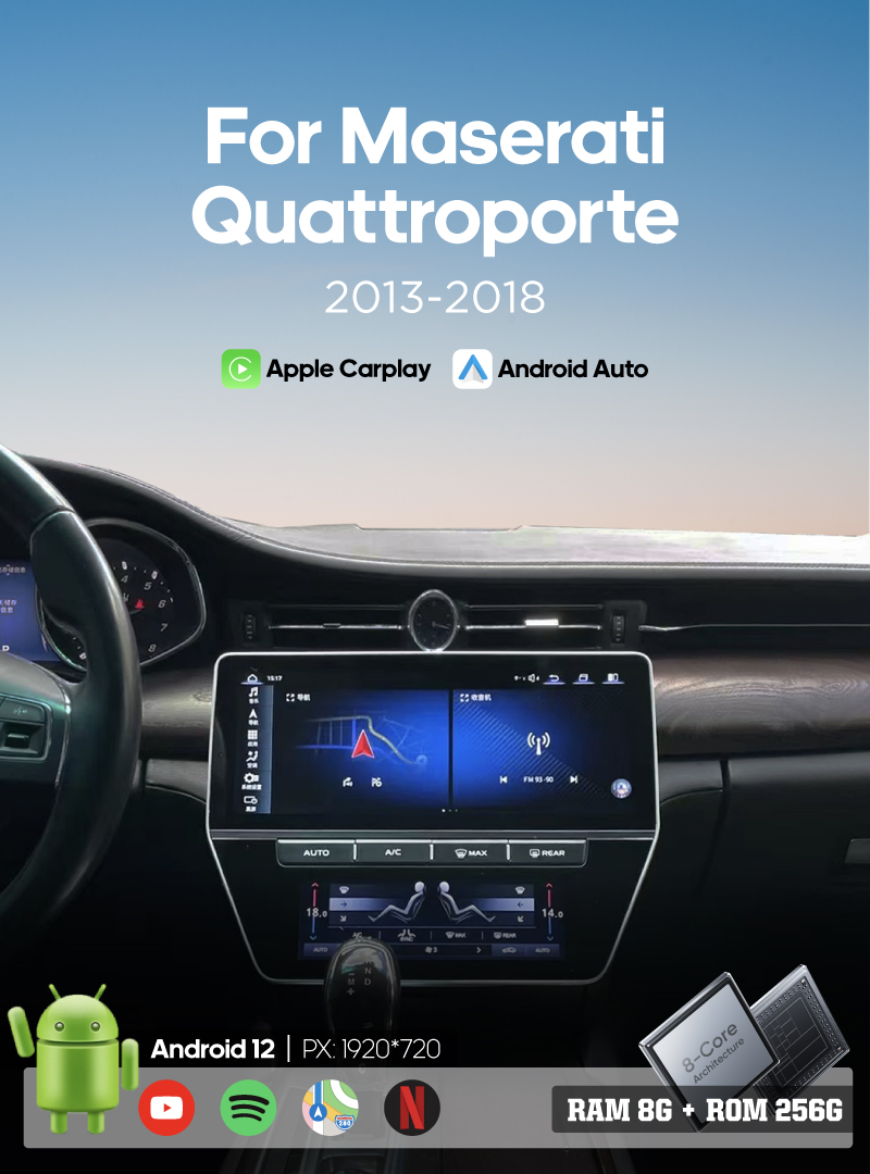 12.3inch Car Multimedia Video Player For Maserati Quattroporte 2013-2018 GPS Navigation Android12 Radio stereo Carplay 4G Car CD 360 Camera