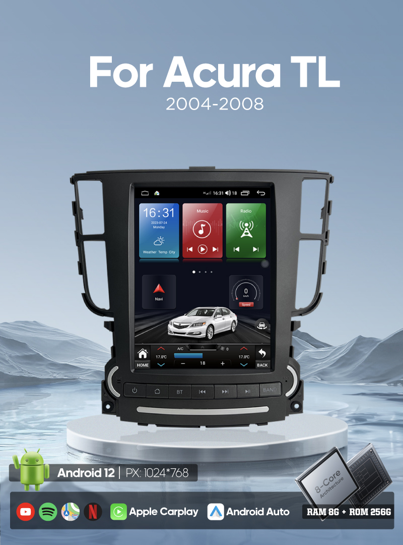 For Acura TL 2004-2006 2008 10.4 inches Car Radio Multimedia Video Player GPS Navigation Android12 Auto 8Core Carplay 4G 360camera