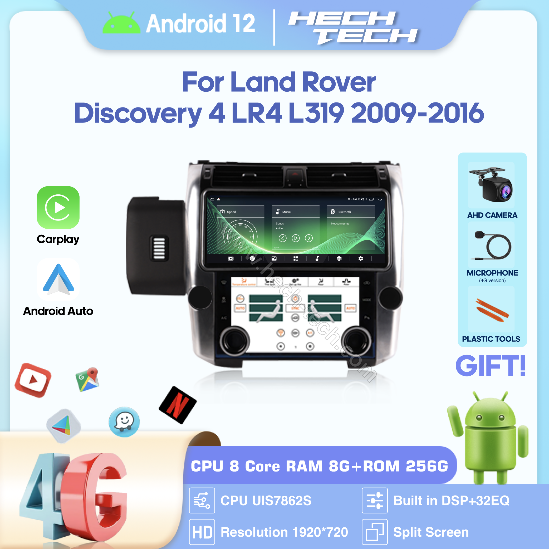 12.3 inch Car Multimedia Video Player For Land Rover Discovery 4 LR4 L319 2009-2016 GPS Navigation Android 12 8 Core Carplay AUTO 4G 360 Camera - Image 2