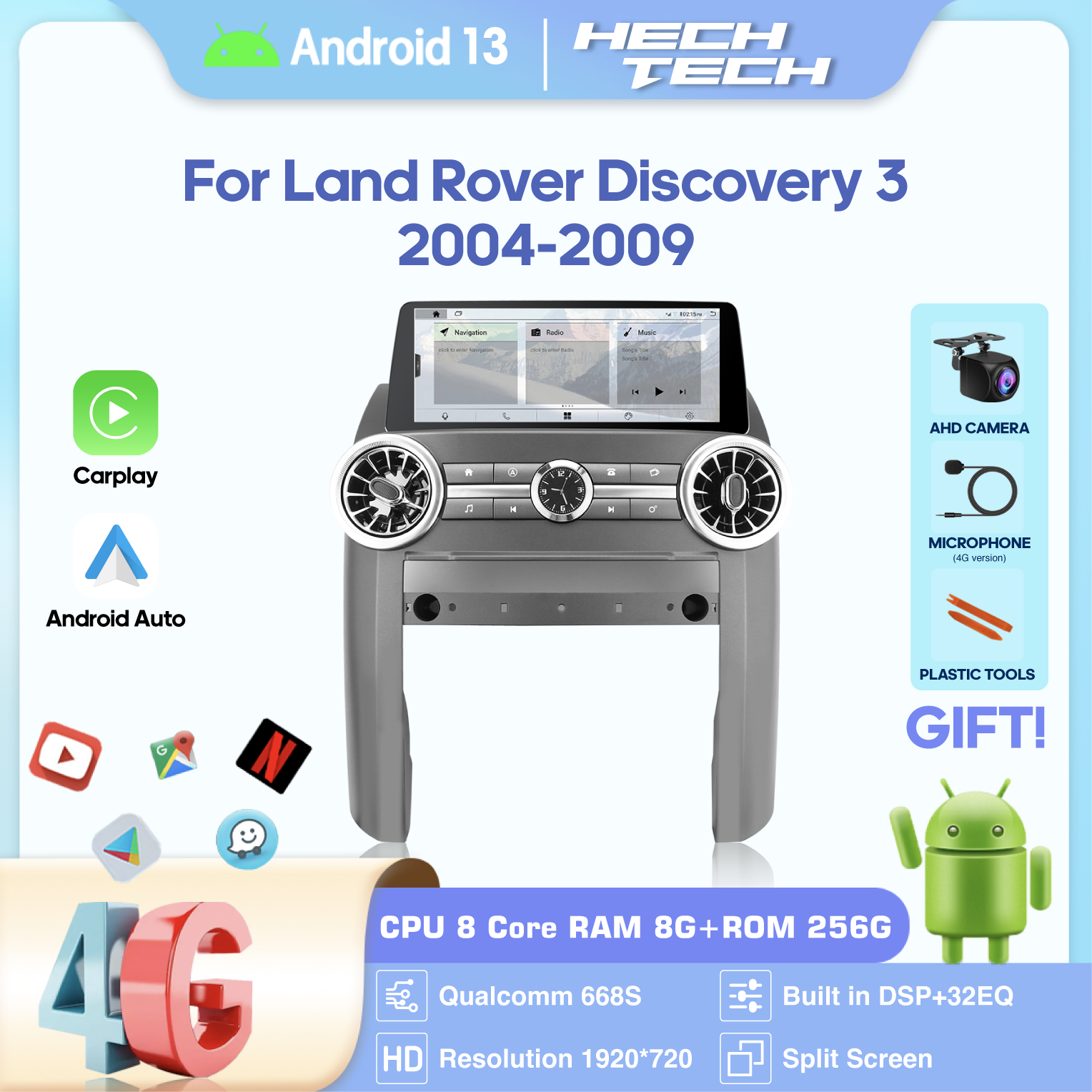 12.3 inch For Land Rover Discovery 3 2004-2009 Multimedia Video Player GPS Navigation Android 13 8+256G Carplay Car radio stereo - Image 2