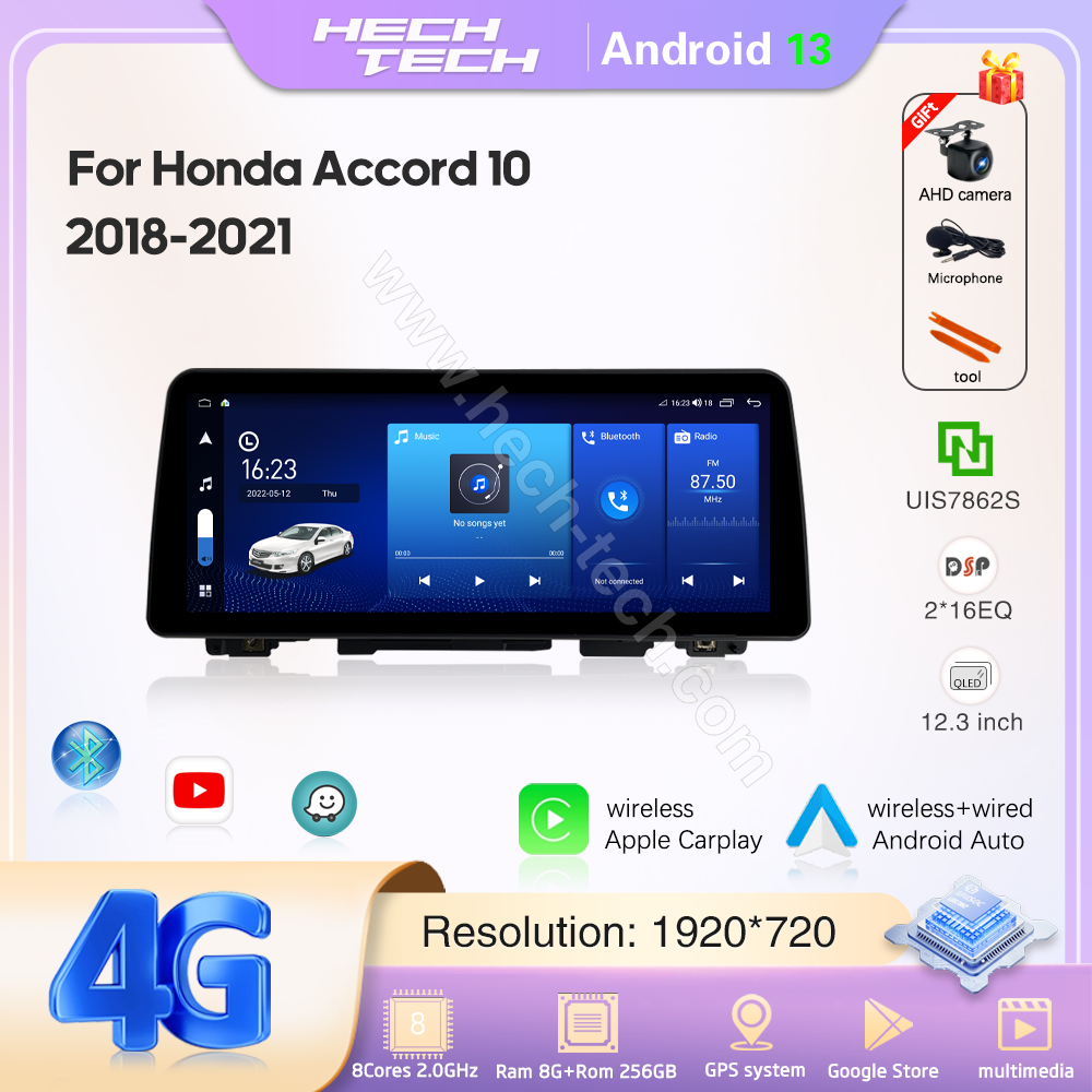 12.3 " QLED Android13 Car Multimedia Video Player For Honda Accord 10 2018-2021 GPS Navigation Radio Carplay 4G wifi 360Camera - Image 2