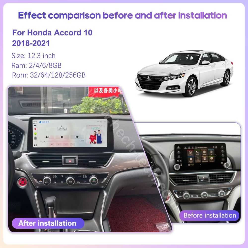 12.3 " QLED Android13 Car Multimedia Video Player For Honda Accord 10 2018-2021 GPS Navigation Radio Carplay 4G wifi 360Camera - Image 3
