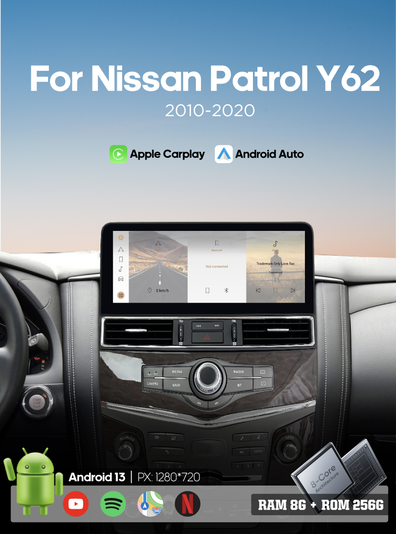 12.3 inch For Nissan Patrol Y62 2010-2020 Car Multimedia Video Player GPS Navigation Radio Android13 8Core Carplay 4G 360camera