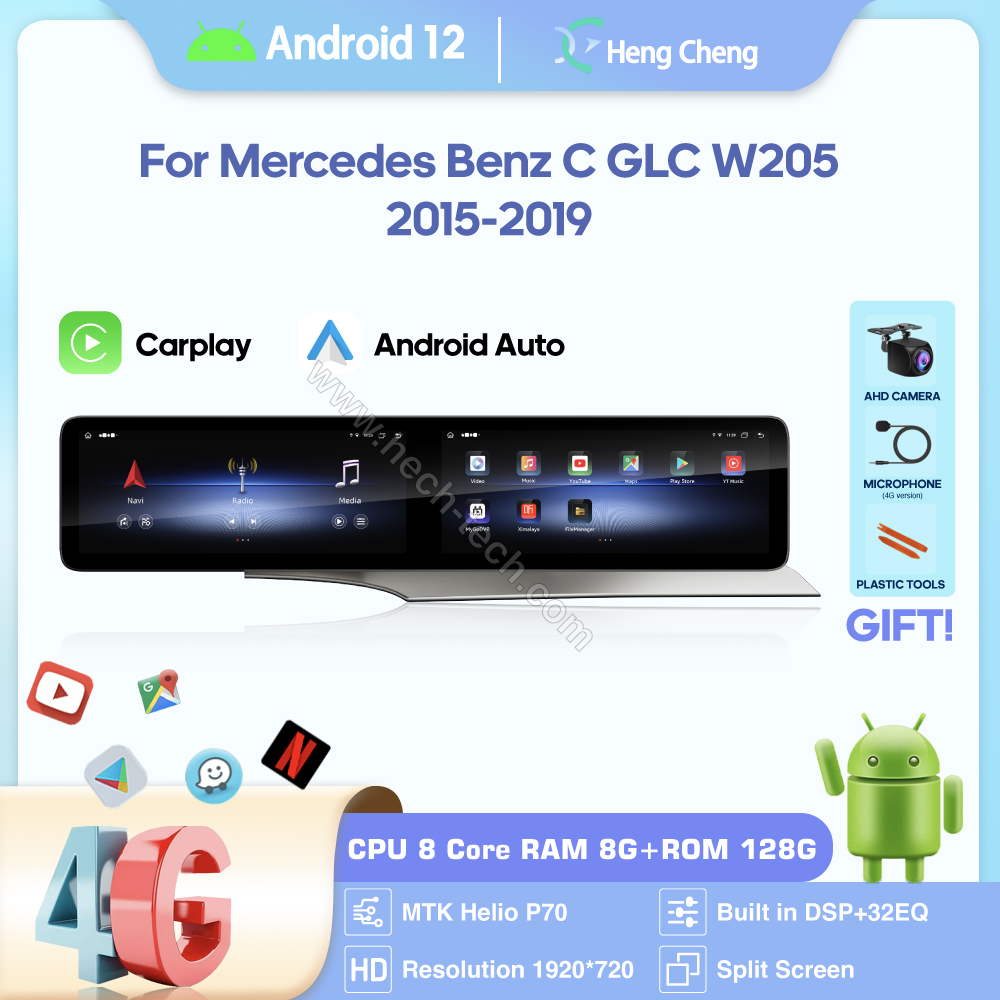 12.3inch Android12 Car Multimedia Video Player For Mercedes Benz C GLC W205 2015-2019 GPS Navigation CarPlay 4G 360Camera wifi - Image 2