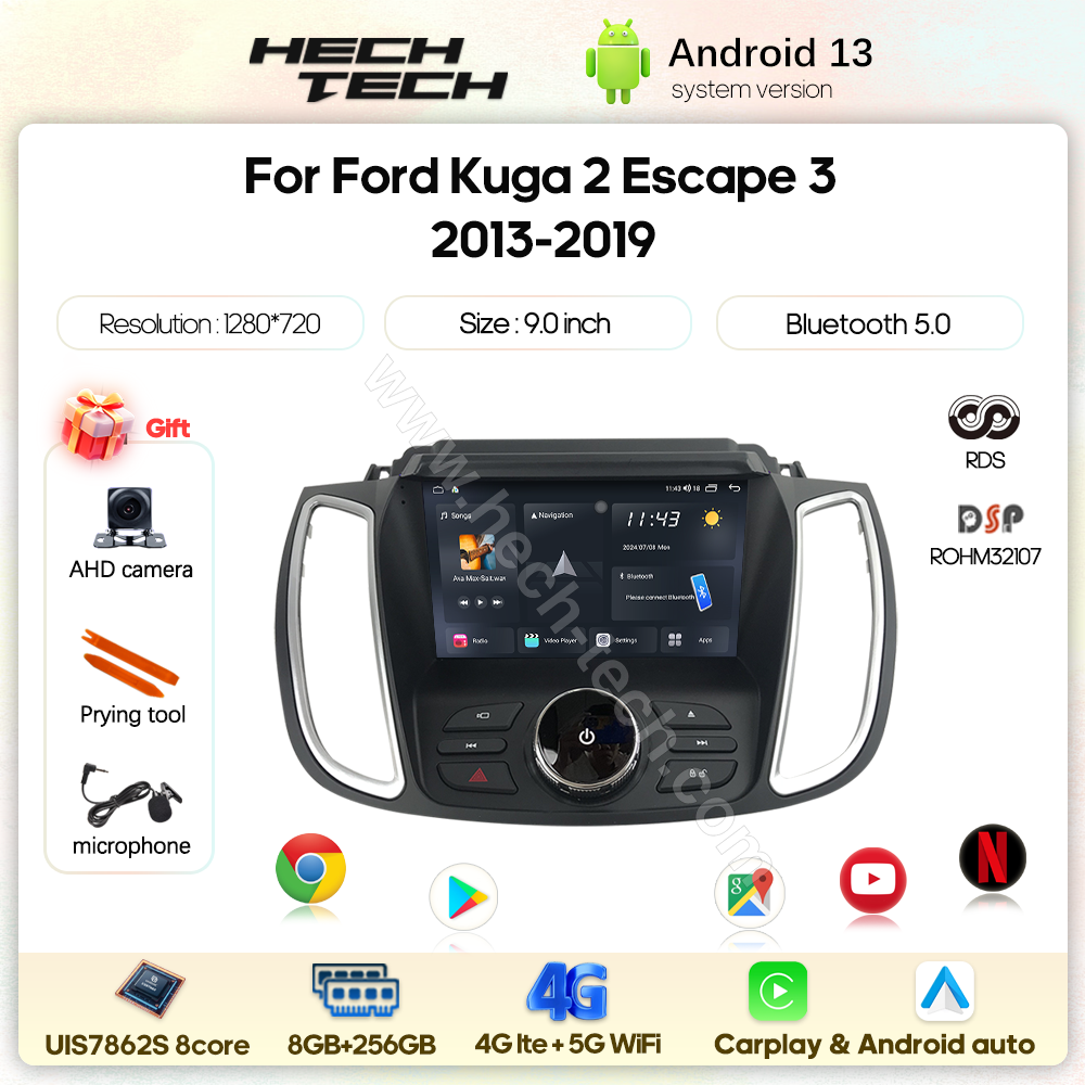 9.0 " For Ford Kuga 2 Escape 3 2013-2019 Car multimedia video player GPS navigation radio Android13 Carplay 4G wifi No 2 din dvd - Image 2
