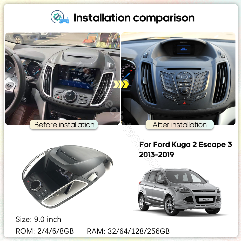 9.0 " For Ford Kuga 2 Escape 3 2013-2019 Car multimedia video player GPS navigation radio Android13 Carplay 4G wifi No 2 din dvd - Image 3
