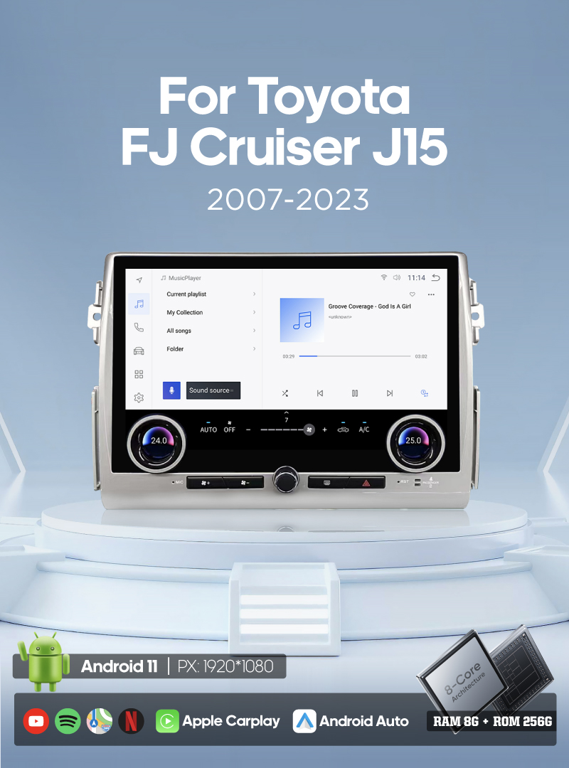 13.3" Car radio multimedia player For Toyota FJ Cruiser J15 2007-2023 GPS navigation Android Auto 8Core Carplay 4G WiFi 360camera