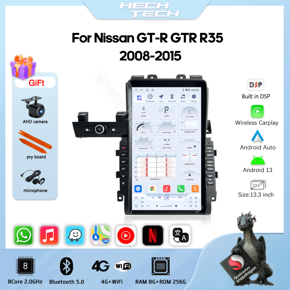 13.3 "Car Radio multimedia Video Player For Nissan GT-R GTR R35 2008-2015 GPS navigation Android13 Carplay 4G wifi 360Camera - Image 2